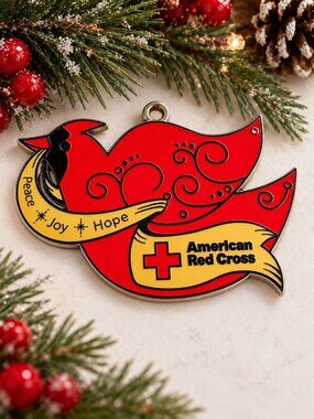 American Red Cross Christmas Cardinal Ornament Red Glitter Peace Joy Hope 2009